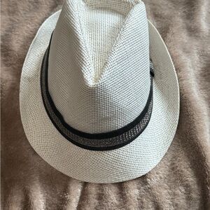 Stylish White Fedora Hat with Black Band